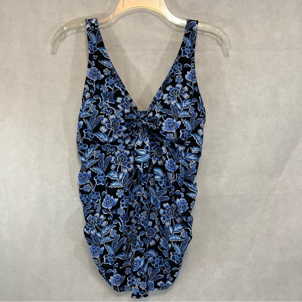 Beachbump by Motherhood Maternity Women’s Swim Printed Tankini Black Blue Sz M